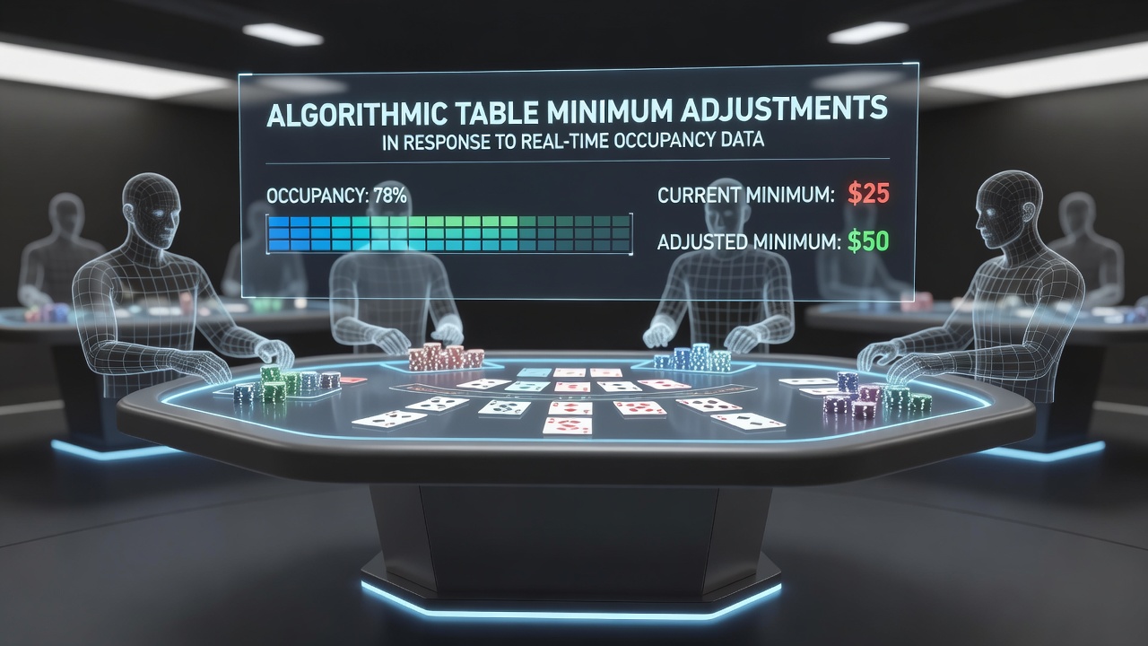 Dashboard view of algorithmic bet adjustment system monitoring multiple virtual blackjack tables simultaneously