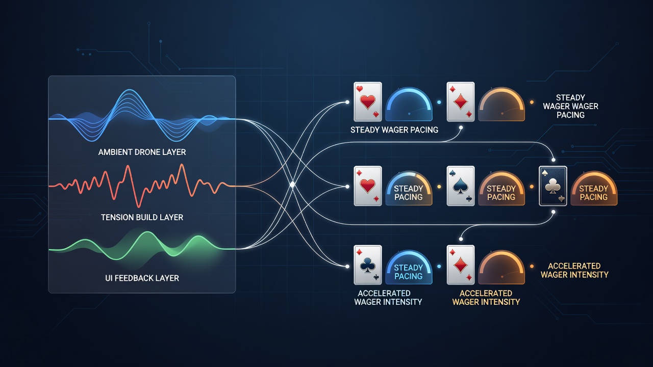 Browser-based card game interface showing layered audio controls and betting panel