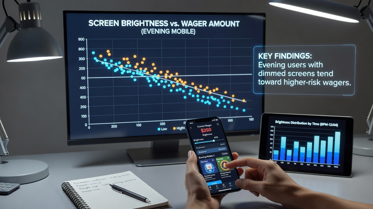 Graph displaying wager amount trends correlated with screen brightness levels in evening mobile casino sessions