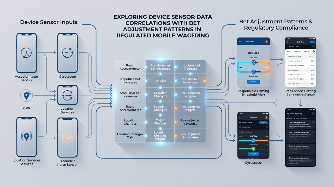 Graphs displaying correlations between device sensor readings and bet adjustment trends from regulated mobile wagering data