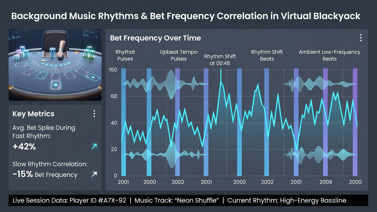 Mobile screen capture illustrating real-time bet timer alongside background music BPM indicator during a blackjack round