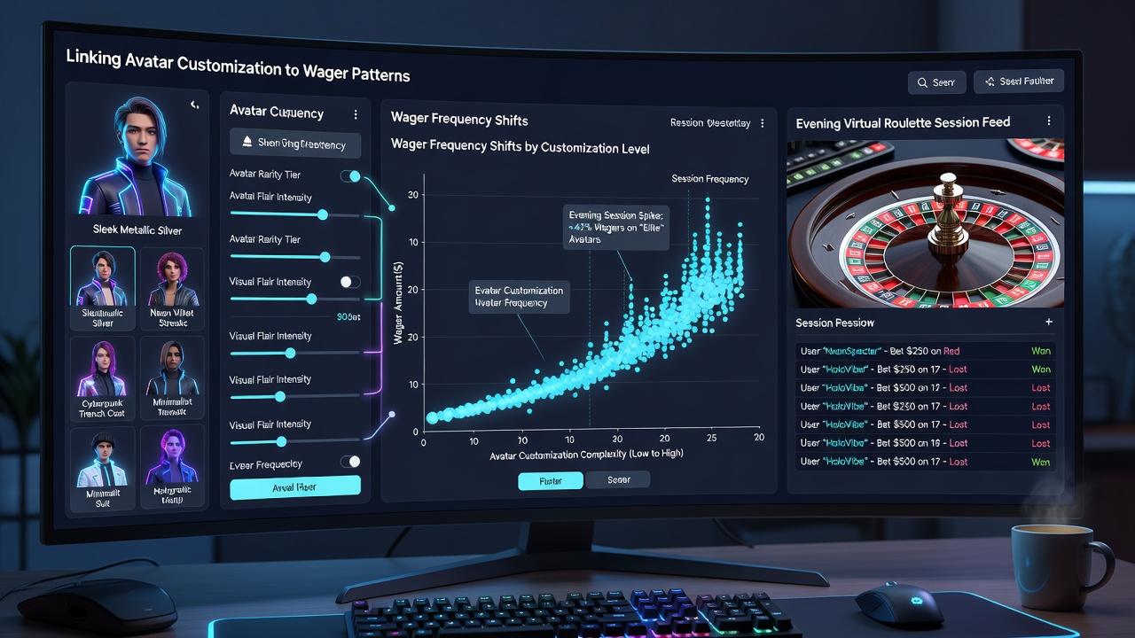 Close-up view of avatar selection screen alongside roulette table layout in an app environment