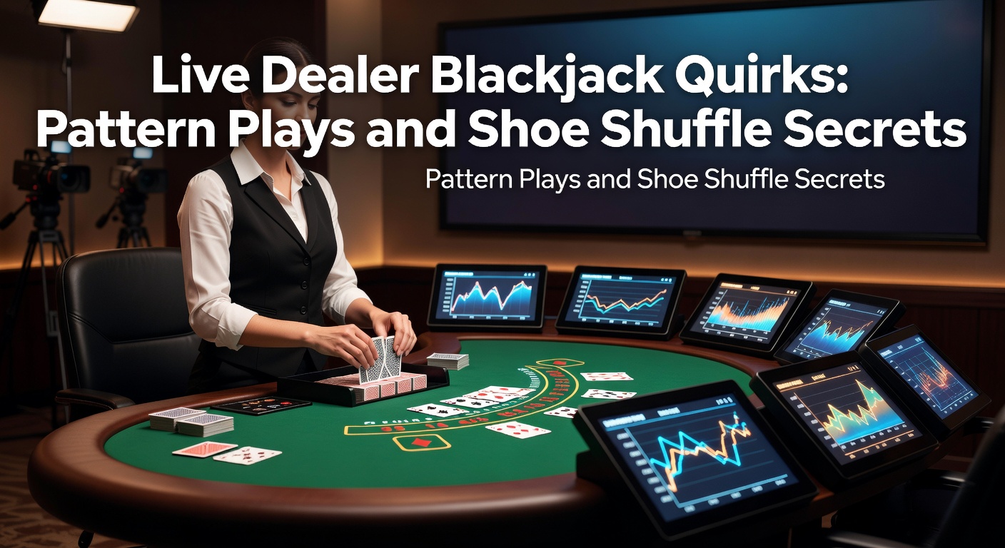 Close-up of a blackjack shoe mid-deal, with cards fanned out and dealer hand visible, illustrating pattern observation in live play