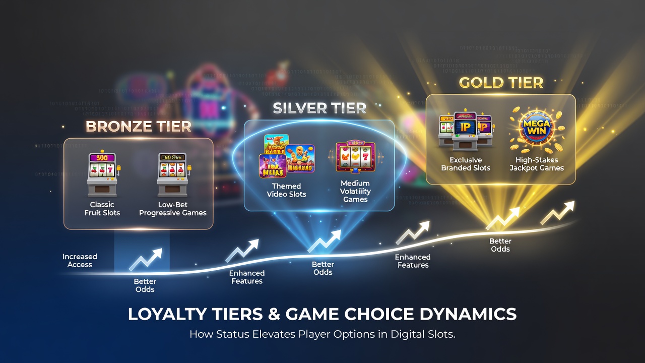 Infographic displaying loyalty tier benefits alongside popular slot game categories and player selection trends