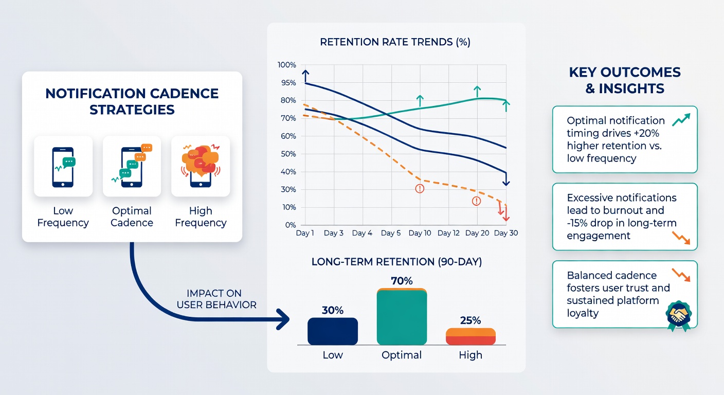 Analytics chart showing retention curves for different notification frequencies in betting applications