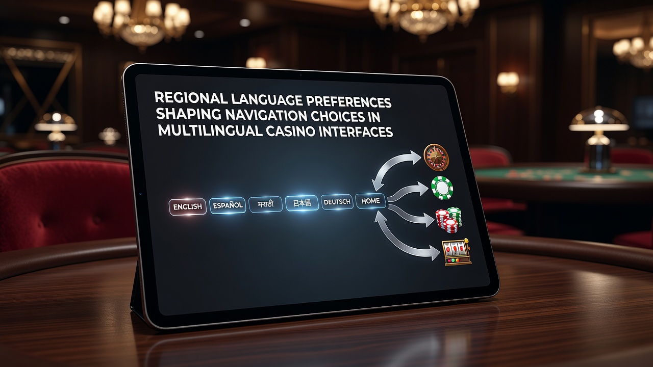 Casino dashboard with regional language toggles affecting menu placement and filter visibility