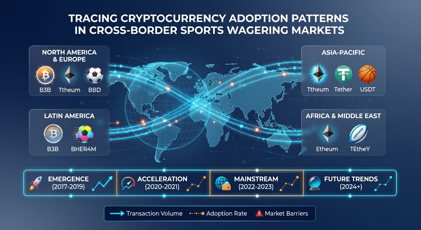 Infographic illustrating blockchain transaction flows between bettors in different countries and sports wagering operators