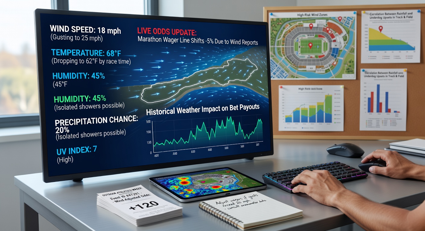 Weather monitoring stations and satellite imagery used for sports betting analysis on outdoor events